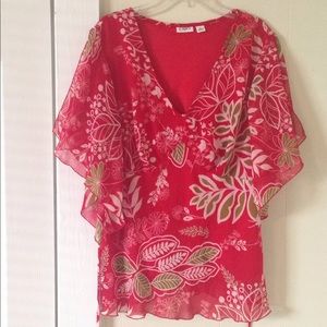 Cato Red & Green Floral Top